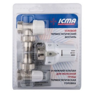 Комплект кранов с термоголовкой радиаторный угловой ICMA 1/2'' KTE 985 +774 +805