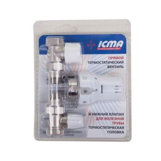 Комплект кранов с термоголовкой радиаторный прямой ICMA 1/2'' KTE 985 +775 +815